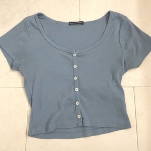 Brandy Melville button-down blue cropped short sleeved shirt one size fits all